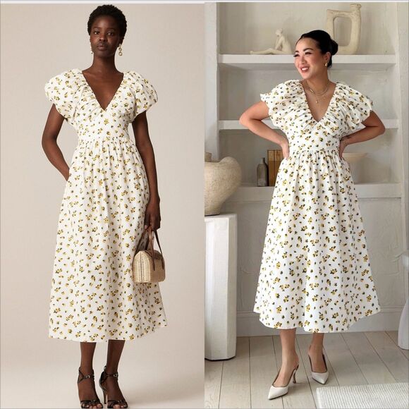 J. Crew Dresses & Skirts - J.Crew Collection Cecily Dress in Budding Rose Print Size 6 Midi Length Pockets